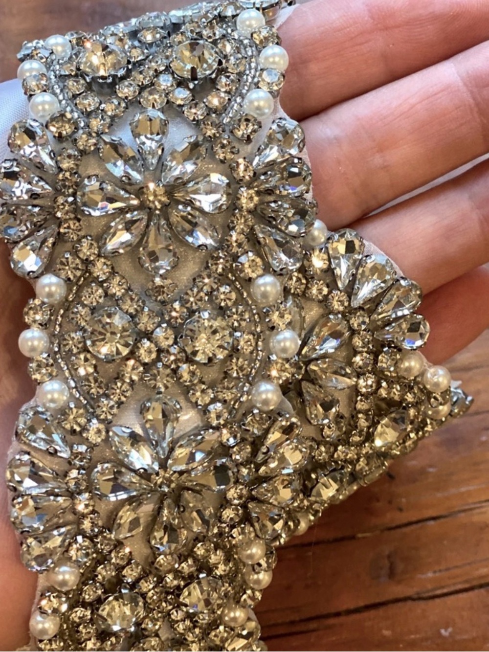 Rhinestone & Pearl Bridal Belt Appliqué Wedding Dress Accent